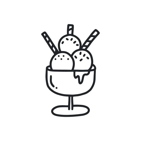 Gelato Sundae Disegnato Mano Stile Cartoon Doodle — Vettoriale Stock