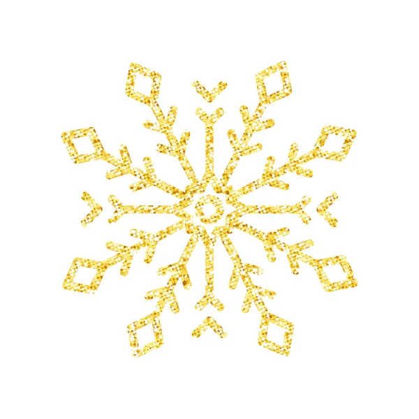 Gouden Glitter Textuur Sneeuwvlok Witte Achtergrond Voor Kerstboomdecoratie Vector Illustratie — Stockvector