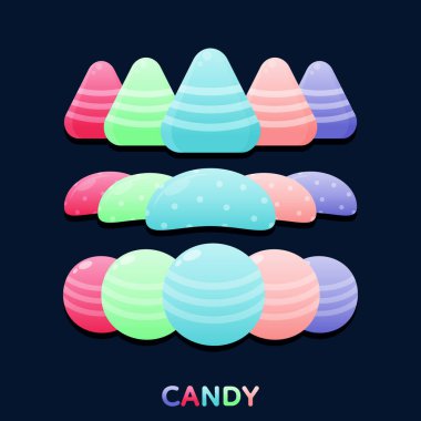 Şirin renkli şeker seti, Vektör, İllüstrasyon.