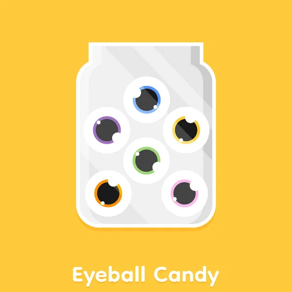 Cute Halloween Candy Eyeball Shape Jar Vector Illustration —  Vetores de Stock