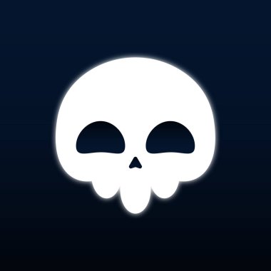 Beyaz auralı şirin kafatası karikatürü, Vektör, İllüstrasyon.