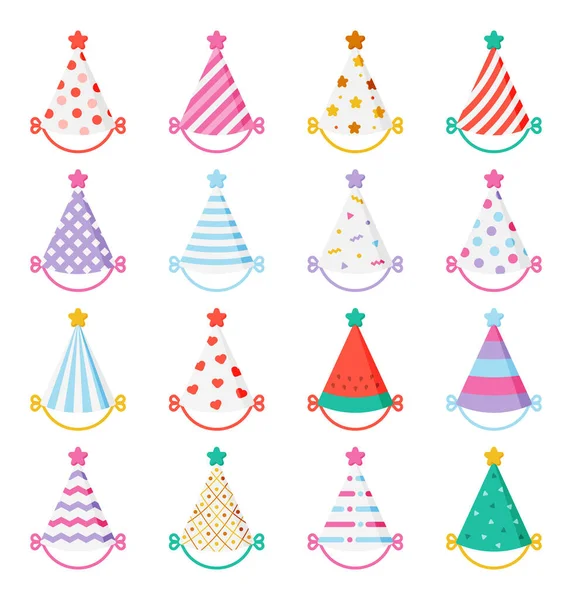 Set Colourful Party Hats Vector Illustration — Stock Vector