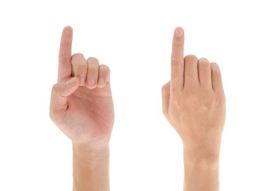 İşaret parmakları, beyaz arkaplanda el hareketi, kırpma yolu dahil.