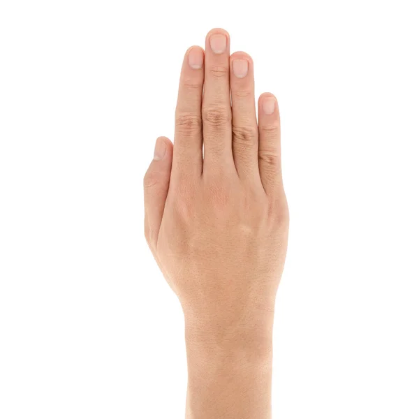 亚洲人的手 有5个手指向上或用手触摸的姿势 在白色背景下隔离 切割路径包括 — 图库照片