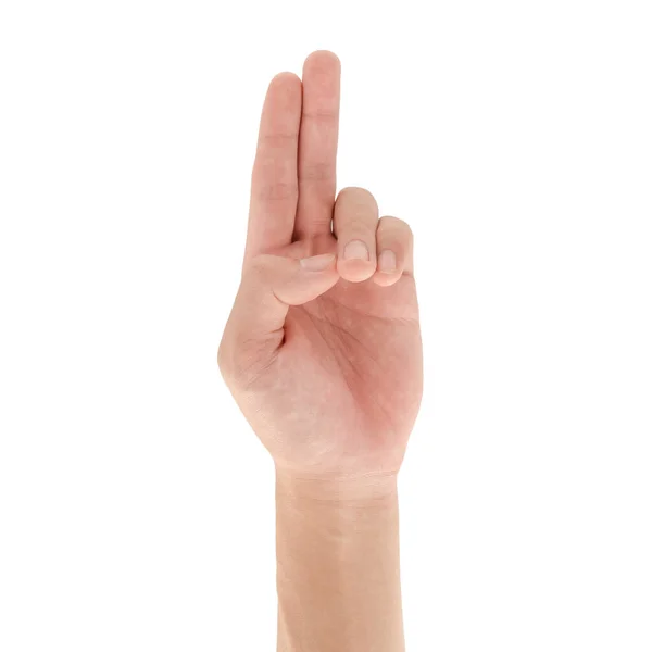 Жест Рук Два Пальці Вгору Ізольовані Білому Тлі Відсічний Контур — стокове фото