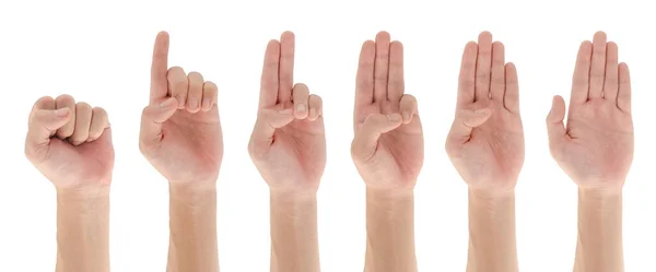 Set Hand Finger Gesture Isolated White Background Count Number Gesture — Stockfoto