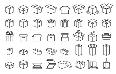 Karton kutu ve Paketleme doğrusal simgesi kümesi, Vektör.