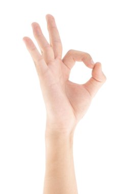 Tamam el hareketi, beyaz arkaplanda izole edilmiş, kırpma yolu dahil.