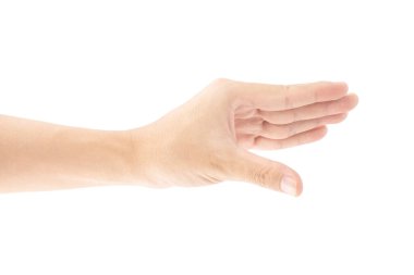 Beyaz arka planda izole edilmiş, kırpma yolu dahil bir şeyi tutan, toplayan ya da sürükleyen bir el.