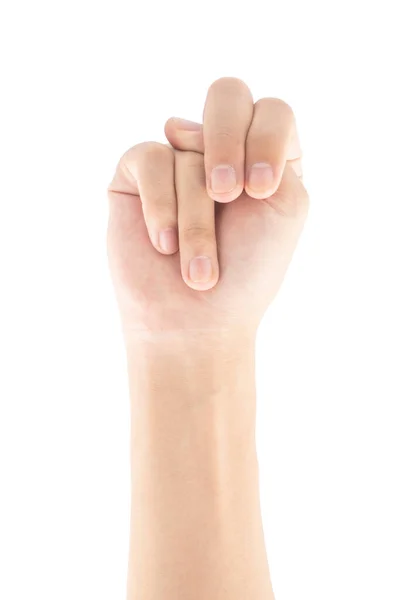 Close Shot Hand Finger Cross Knot Gesture Isolated White Background — 스톡 사진