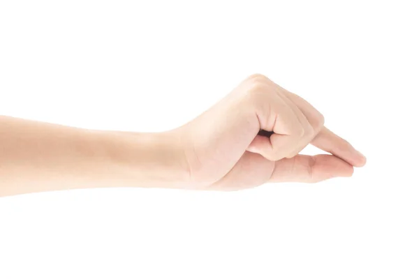 Рука Тримає Або Піднімає Щось Пальцями Ізольовано Білому Тлі Відсічний — стокове фото