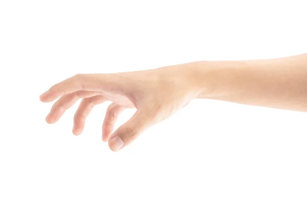 Een Hand Die Iets Vasthoudt Oppakt Vastgrijpt Geïsoleerd Witte Achtergrond — Stockfoto