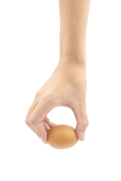 Asian Hand Holding Egg Picking Eggs Isolated White Background Clipping — Zdjęcie stockowe