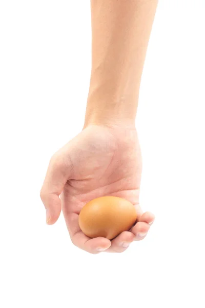 Азійська Рука Тримає Яйце Або Збирає Яйця Ізолюється Білому Тлі — стокове фото