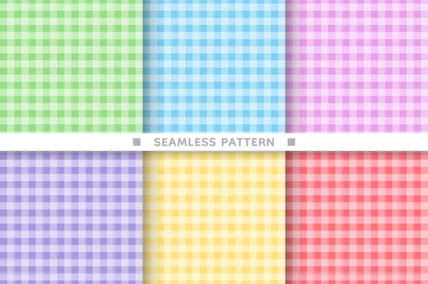 Colourful Gingham Seamless Pattern Background Set — Vetor de Stock