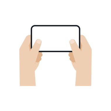 Two hands holding a smartphone in horizontal, mockup of playing games on a smartphone, Vector.