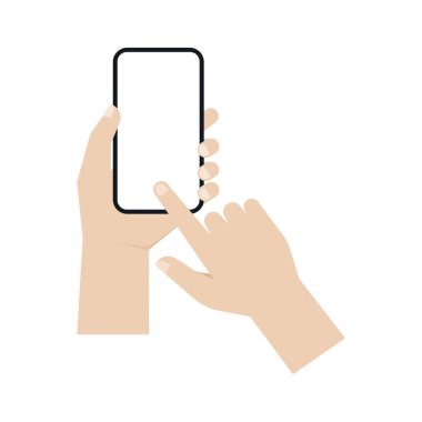 Hand holding a smartphone and touch on screen, Vector.
