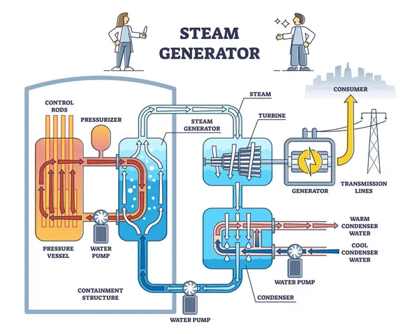 Dampferzeuger als Wasserverdunstungsprozess aus Wärmequellen-Skizze — Stockvektor
