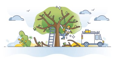 Arborist as professional tree cutting or pruning occupation outline concept clipart