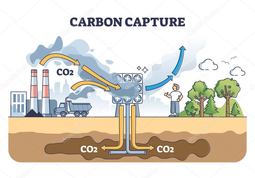 Carbon capture system as CO2 gas reduction with filtration outline diagram