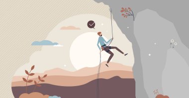 Dağ macerası için kaya tırmanışı sporu sahnesi