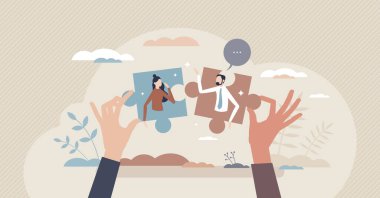 Sosyal toplum işbirliği olarak bağlantılar ve bağlantılar küçük kişi konsepti