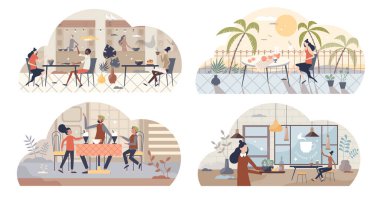 Restoran, kafe ve yemek servisi olarak küçük insan koleksiyonu.