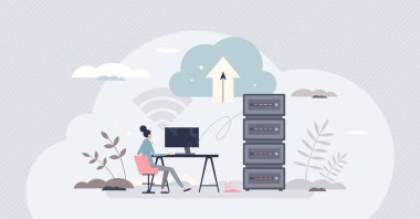 Sunucuda depolanmış web sunucusu ve veritabanı küçük kişi konseptini yükle