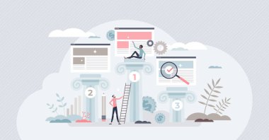 Web sitesi sıralama ve arama motoru en popüler sonuçlar küçük kişi konsepti