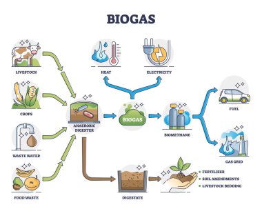 Enerji tüketimi ve kaynak şeması için biyogaz veya biyolojik gaz bölümü