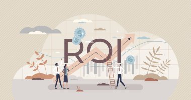 ROI ya da finans sektörü kârı olarak yatırımdan dönen minik kişi konsepti