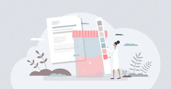 Urinalysis or clinical urine tests for health diagnosis tiny person concept —  Vetores de Stock