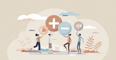 Artıları ve eksileri çeşitli geri bildirim görüşleri ile küçük insan konseptini karşılaştırın