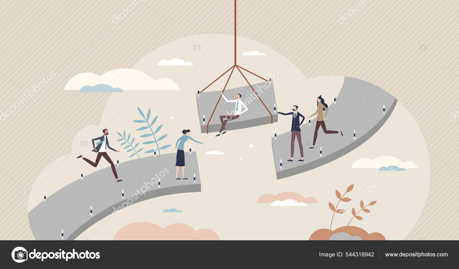 Bridging the gap and overcoming obstacles by teamwork tiny person Bridging the gap and overcoming obstacles by teamwork tiny person