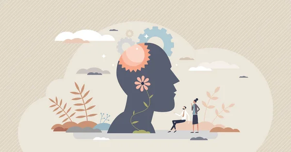 Psychologie organisationnelle comme employés soins de santé mentale concept de personne minuscule — Image vectorielle