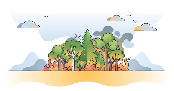 Incendie de forêt catastrophe avec brûlage de bois sauvage tragédie esquisse concept — Image vectorielle