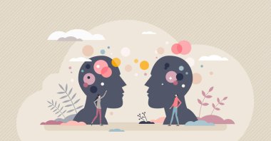 Empathy and emotional connection or support for couple tiny person concept clipart