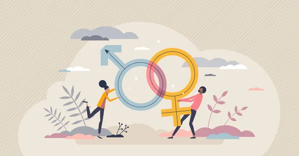 Cinsiyet rolleri ve kadın eylem beklentisi küçük insan konsepti — Stok Vektör