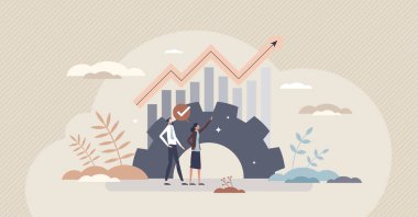 Etkili süreç optimizasyonu ile verimli çalışma. Küçük insan konsepti.