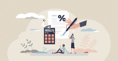 Maaş, maaş ya da maaş hesaplamaları, küçük kişi konseptiyle birlikte.