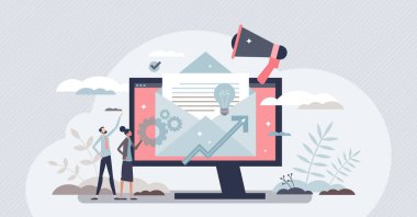 Email marketing and business newsletter advertising tiny person concept