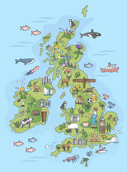 The British Isles and United Kingdom country topography borders outline map — Wektor stockowy