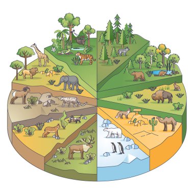 Turta hatları diyagramında habitat türleri ve çeşitli ekosistemler koleksiyonu
