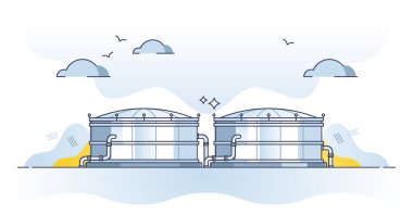 Crude oil storage tank building with large container for fuel outline concept
