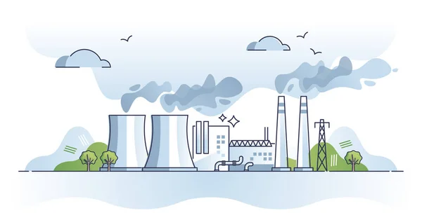 Energy generation plant example with atomic station model outline concept — Stockový vektor