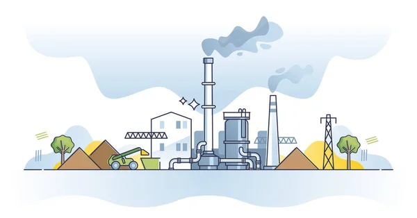 生物质能厂作为绿色电力生产类型的概述概念 — 图库矢量图片