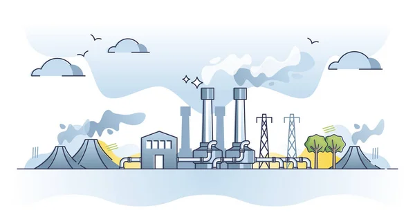 Geothermal energy plant as green and renewable electricity outline concept — Image vectorielle