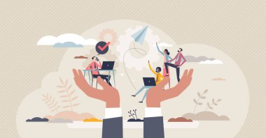 Employee retention and save company loyal workforce tiny person concept