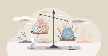 Gut dysbiosis with tract microflora bacterial imbalance tiny person concept