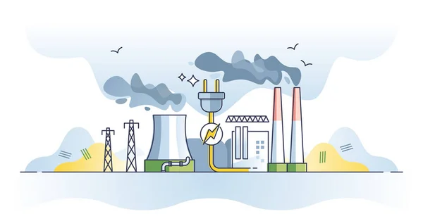 Generating power and electricity production with energy plant outline concept — Stockový vektor